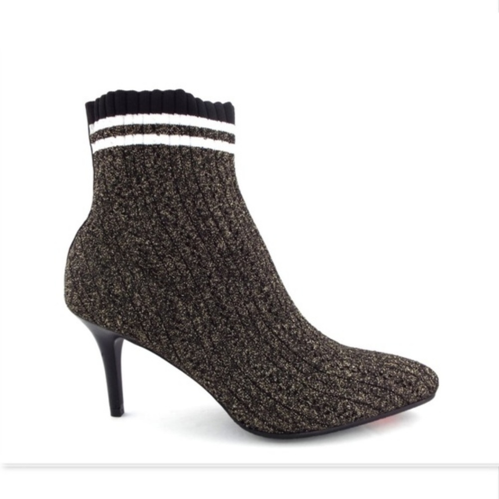 New STUART WEITZMAN Metallic Shimmer Black Knit Sock Bootie Heels 8.5